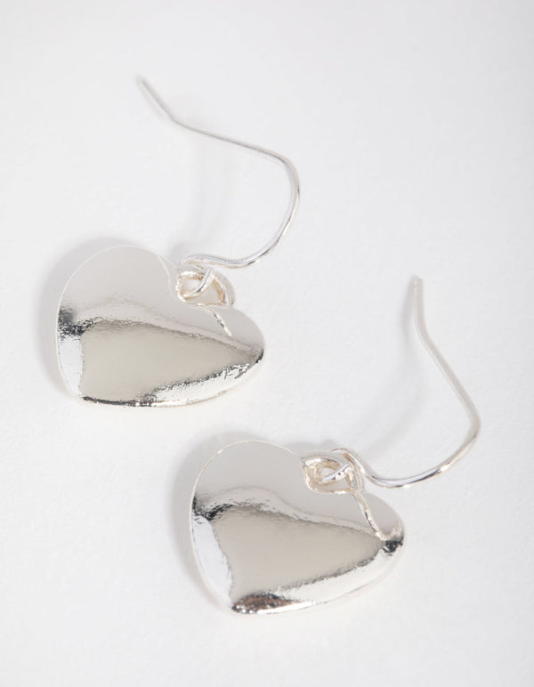 Silver Disc Heart Drop Earrings