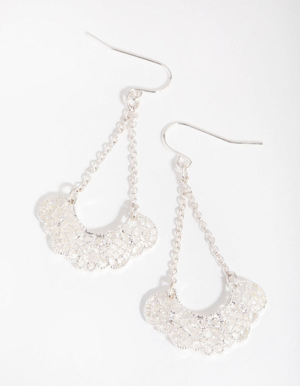 Silver Etched Detail Skirt Drop Earrings