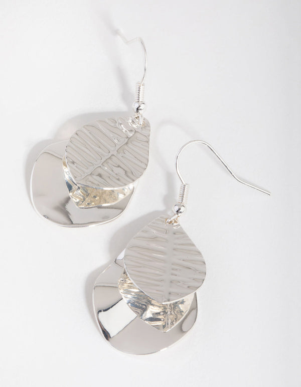 Silver Leaf and Disc Drop Earrings