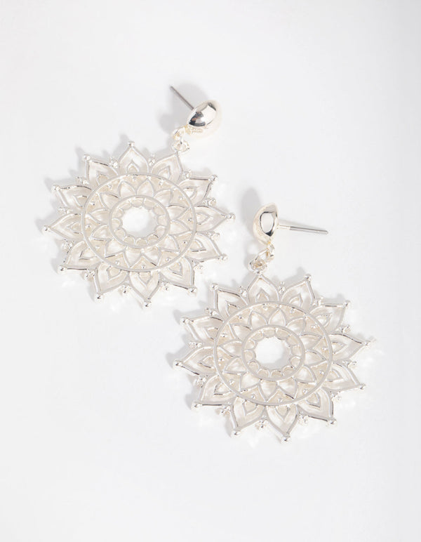 Silver Detailed Sun Drop Earrings