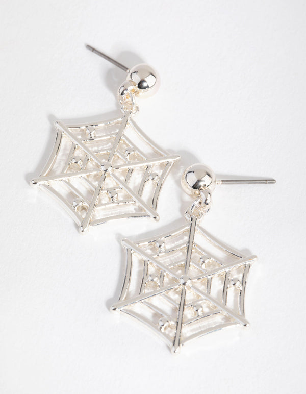 Silver Spider Web Drop Earrings