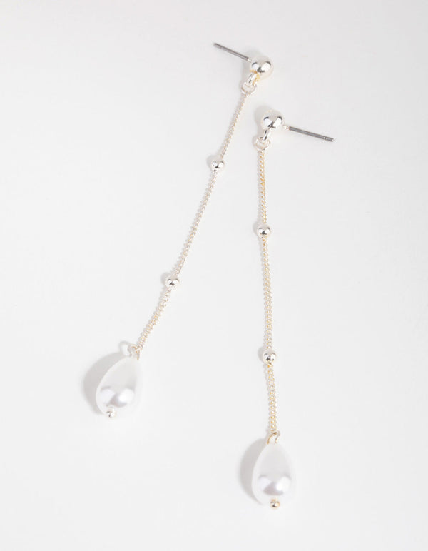 Silver Teardrop Pearl Drop Earrings