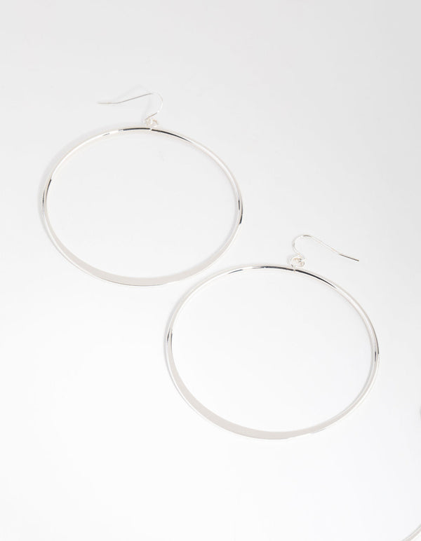 Silver Large Open Hoop Drop Earrings