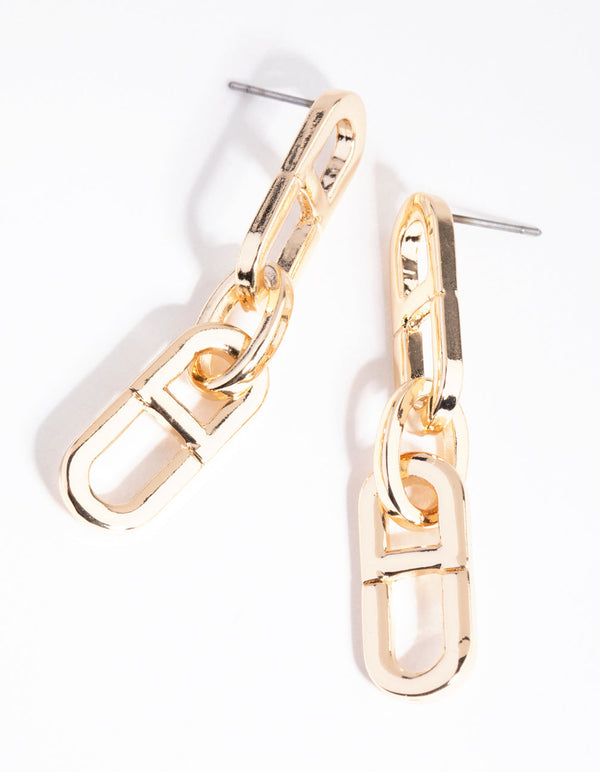 Gold Link Bar Drop Earrings