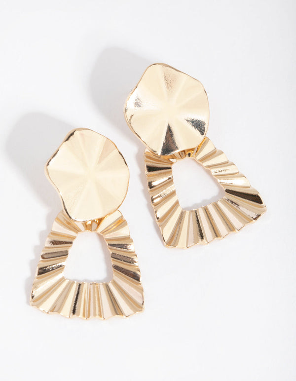 Gold Crinkle Wave Drop Earrings
