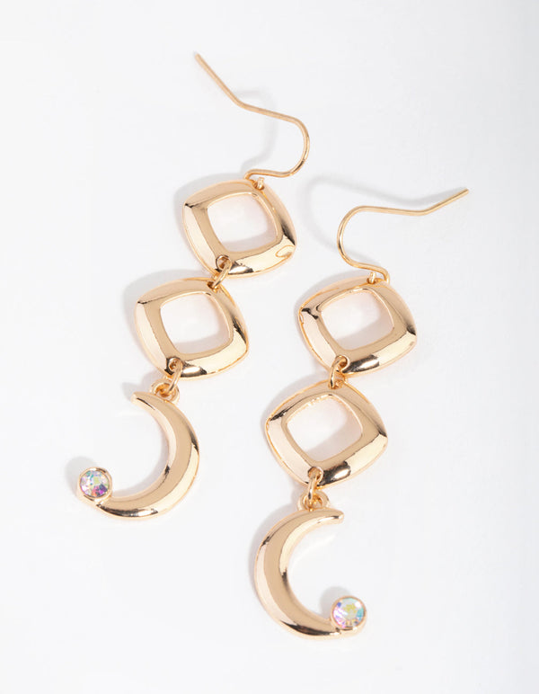 Gold Diamond Moon Drop Earrings