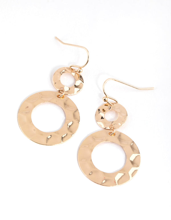 Gold Double Donut Drop Earrings