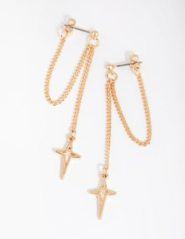 Gold Looped Chain Star Drop Earrings