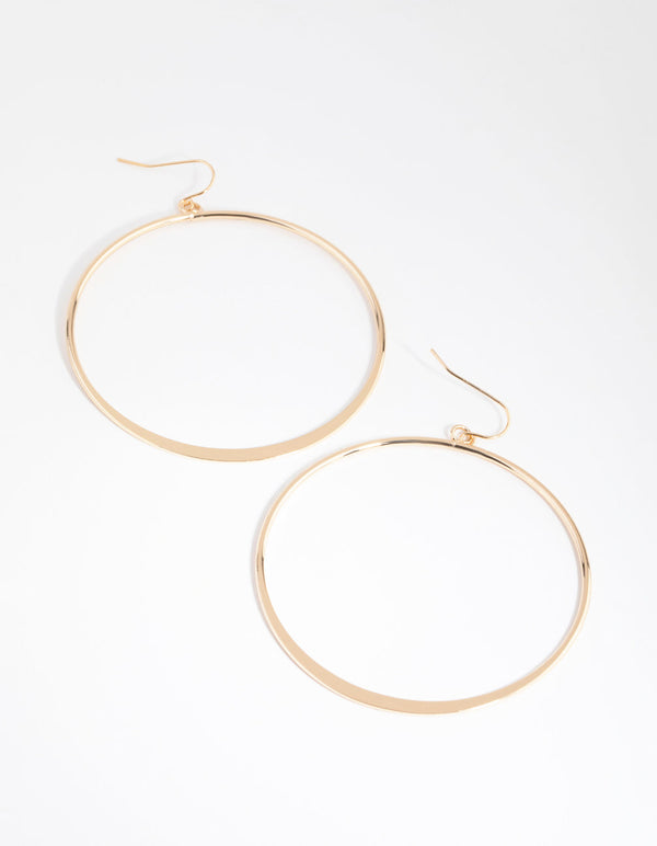 Gold Large Open Hoop Drop Earrings