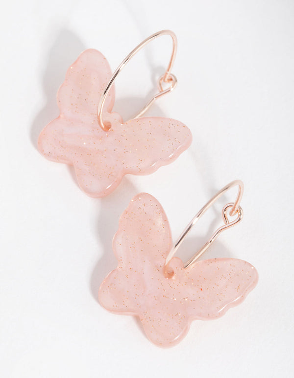 Rose Gold Sparkle Butterfly Hoop Earrings