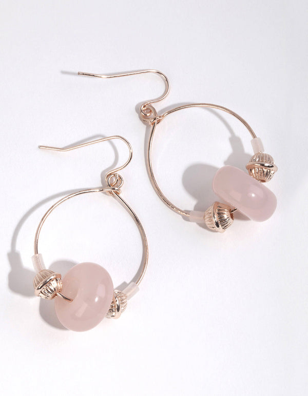 Rose Gold Thread Bead Hoop Earrings