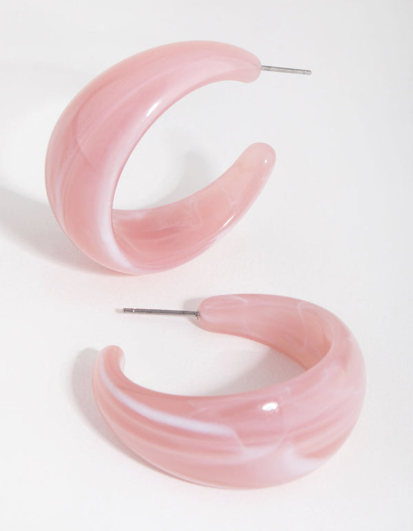 Pink Acrylic Swept Hoop Earrings