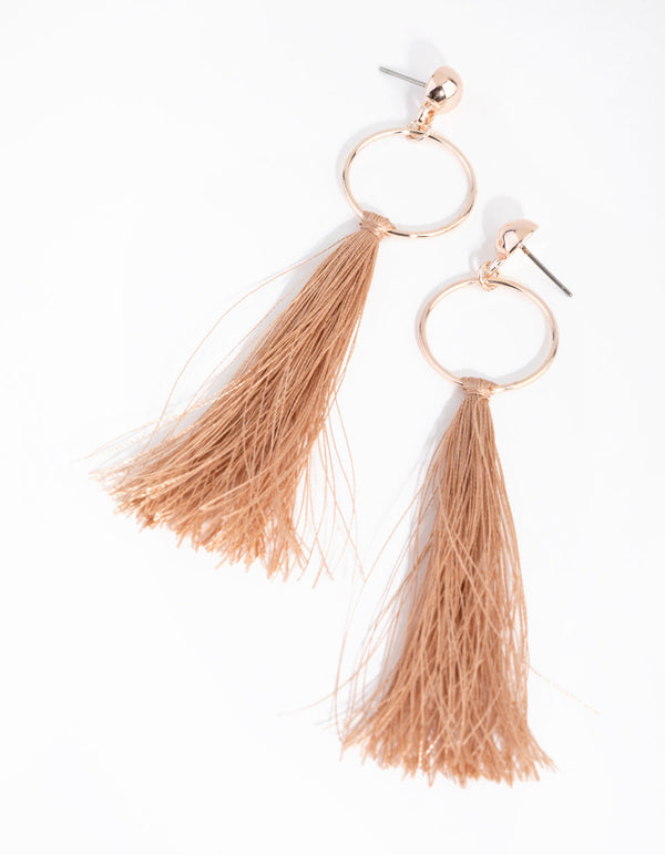 Rose Gold Open Disc Tassel Drop Earrings