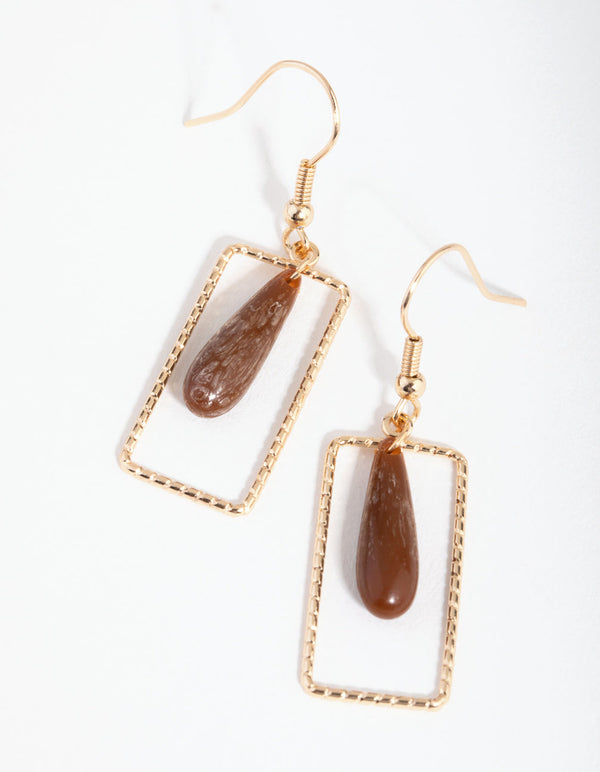 Gold Rectangle Drop Earrings
