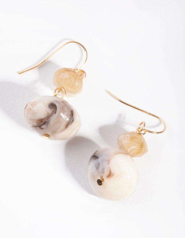 Gold Facet Swirl Beaded Drop Earrings