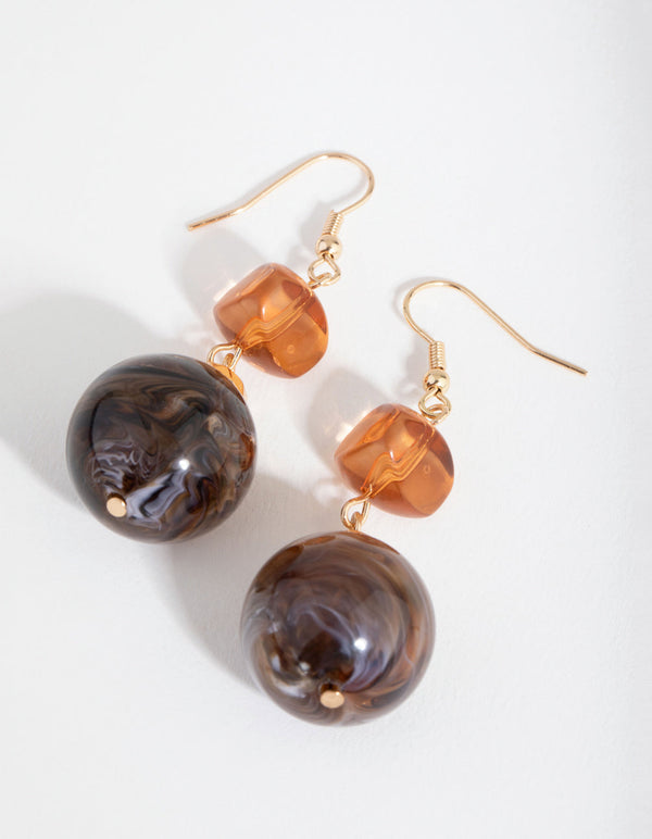 Gold Mix Bauble Bead Drop Earrings