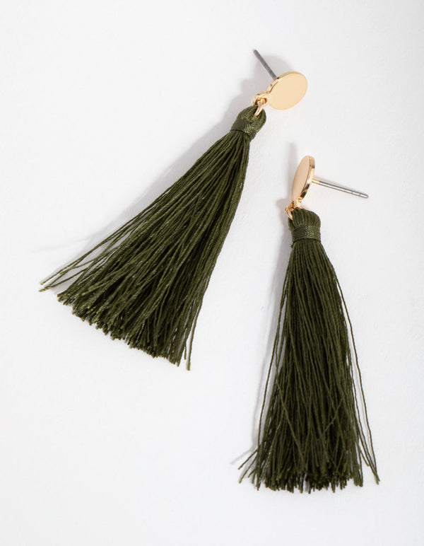 Gold Disc Studded Tassel Drop Earrings