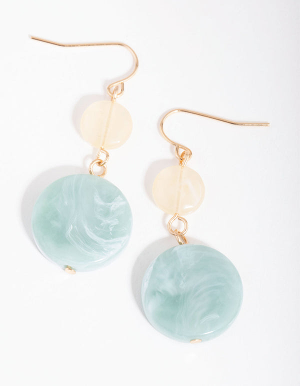 Gold Mix Flat Sphere Drop Earrings