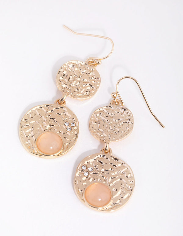 Gold Pebble Disc Drop Earrings