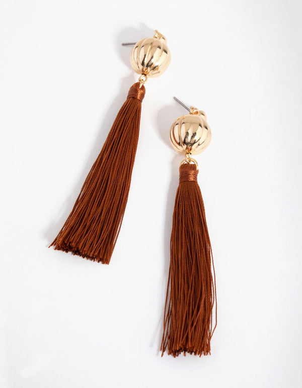 Gold Bauble Tassel Drop Earrings