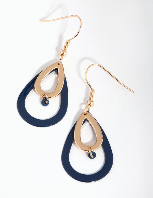 Gold Double Open Pear Drop Earrings