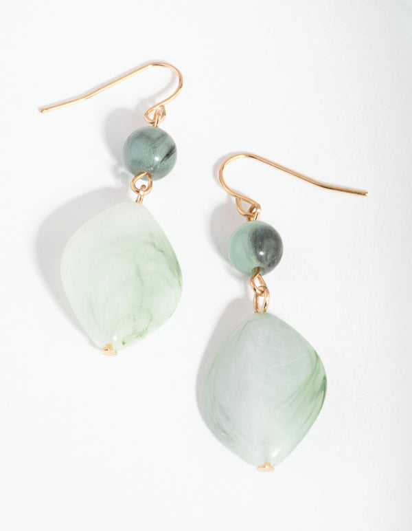 Gold Jade Stone Drop Earrings