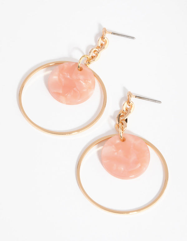 Gold Marble Disc Chain Drop Earrings