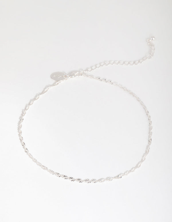 Silver Twist Chain Choker Necklace