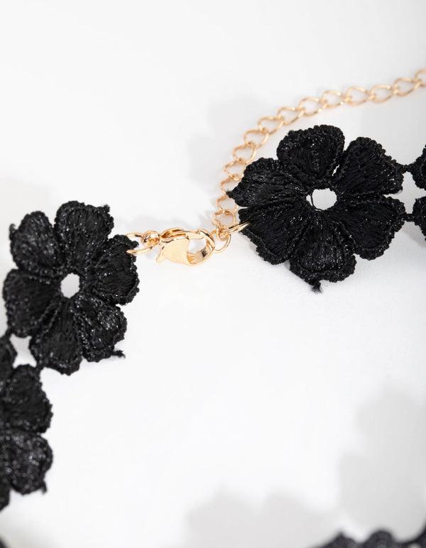 Gold Flower Black Lace Choker Necklace