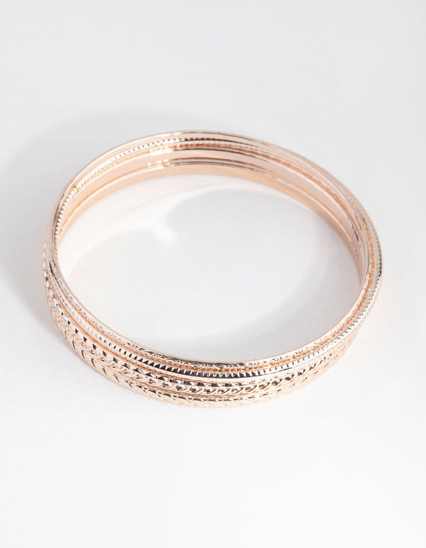 Rose Gold Mix Texture 4-Pack Bangle Bracelets