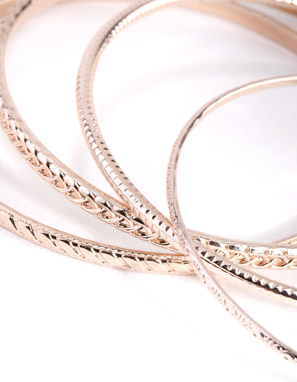 Rose Gold Mix Texture 4-Pack Bangle Bracelets