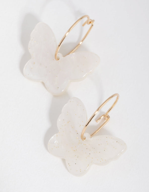 Gold Acrylic Butterfly Hoop Earrings