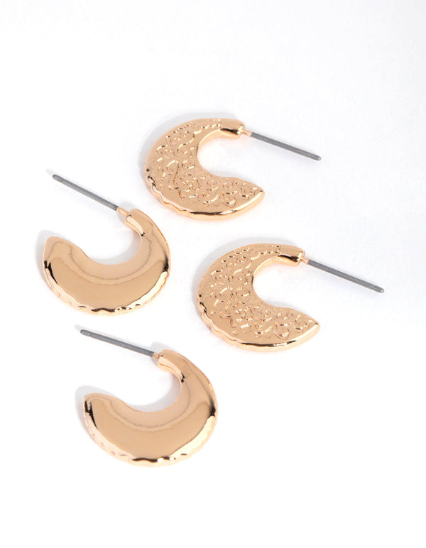 Gold Art Deco Hoop Earring 2-Pack