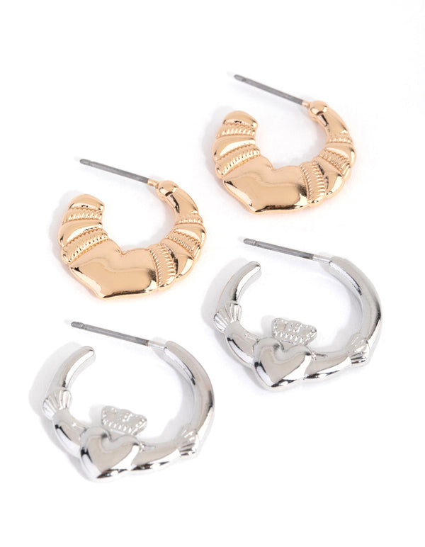 Mixed Metal Heart Hoop Earring 2-Pack