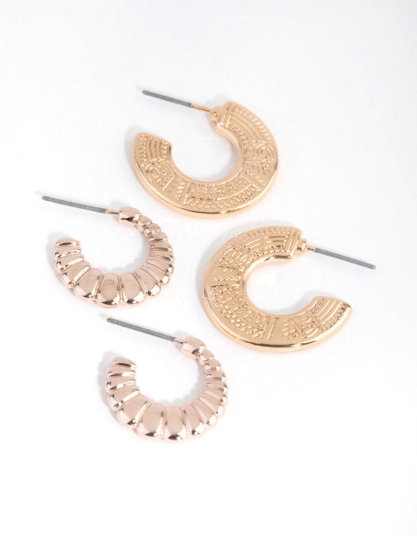 Mixed Metal Patterned Hoop Earring 2-Pack