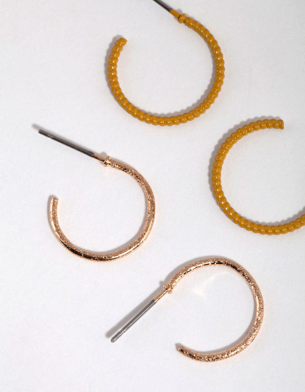 Mixed Metal Gold and Matte Twist Hoop Earring Set