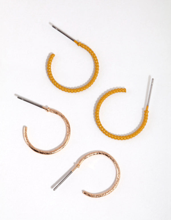 Mixed Metal Gold and Matte Twist Hoop Earring Set