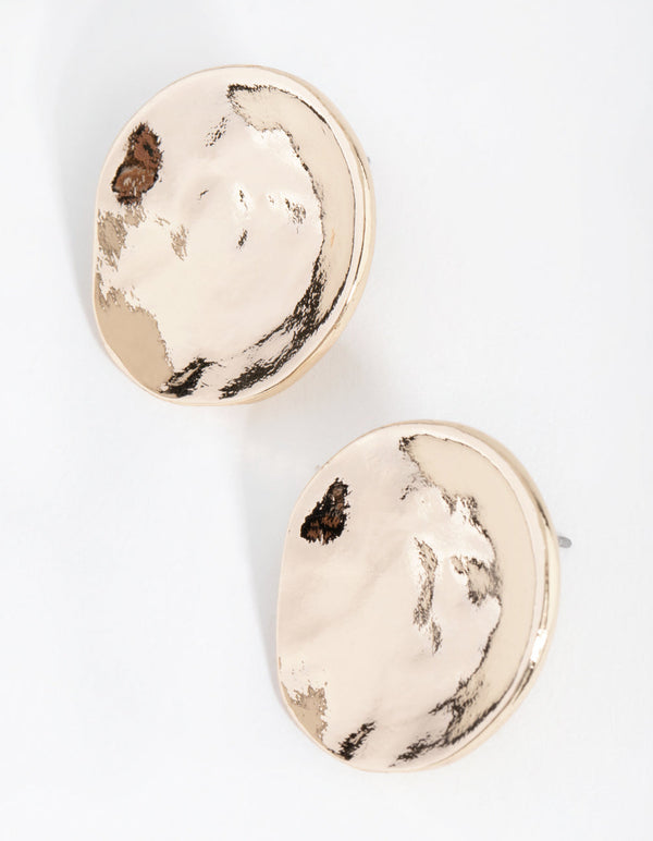 Gold Wave Textured Disc Stud Earrings