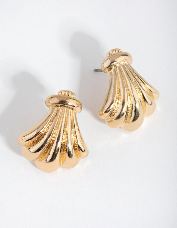 Gold Wave Shell Stud Earrings