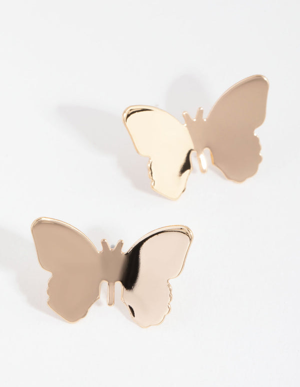 Gold Metal Butterfly Stud Earrings