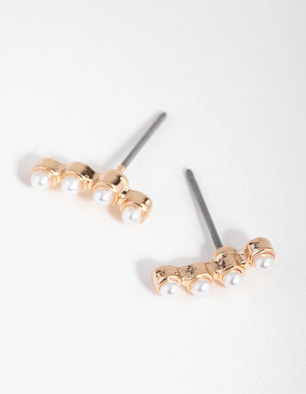 Gold Mini Pearl Crawler Stud Earrings