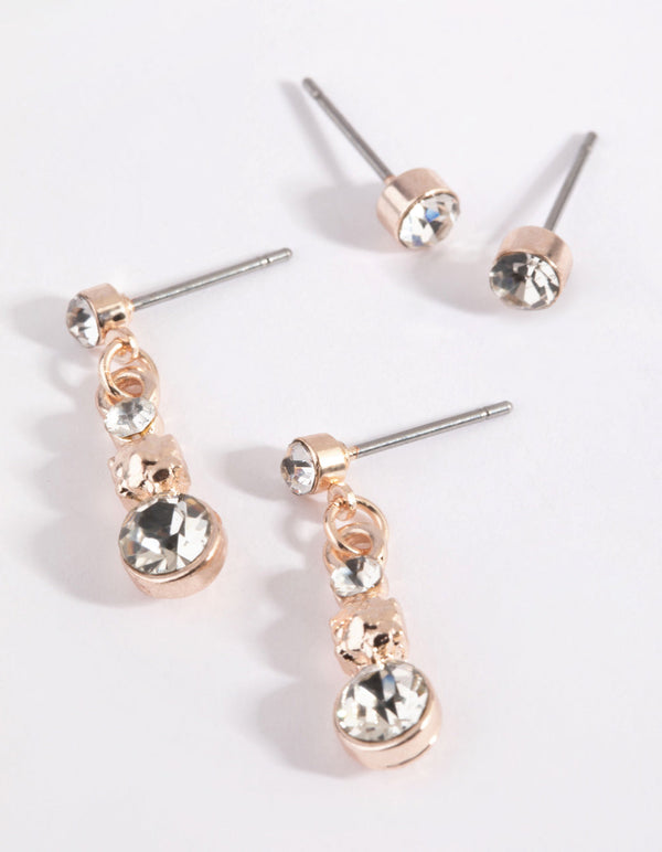 Rose Gold Diamante Pattern Drop 2-Pack Earrings