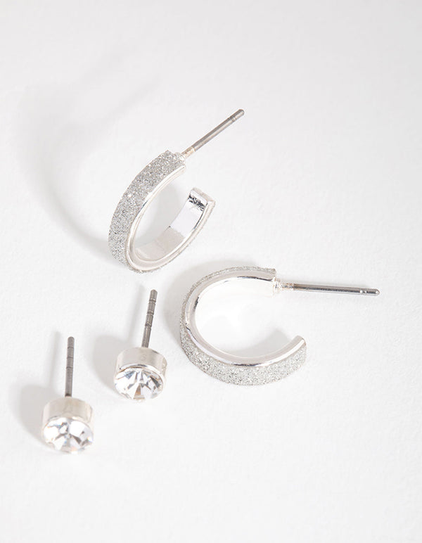 Silver Glitter Paper 2-Pack Stud Earring