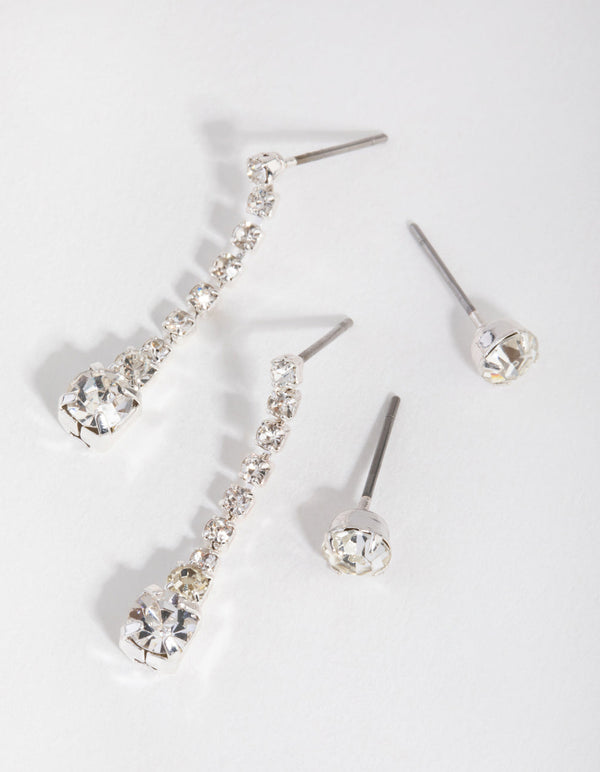 Silver Long Drop 2-Pack Stud Earring