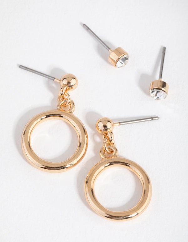 Gold Diamante and Circle 2-Pack Stud Earring