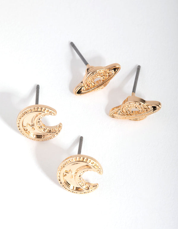 Gold Planets 2-Pack Stud Earring