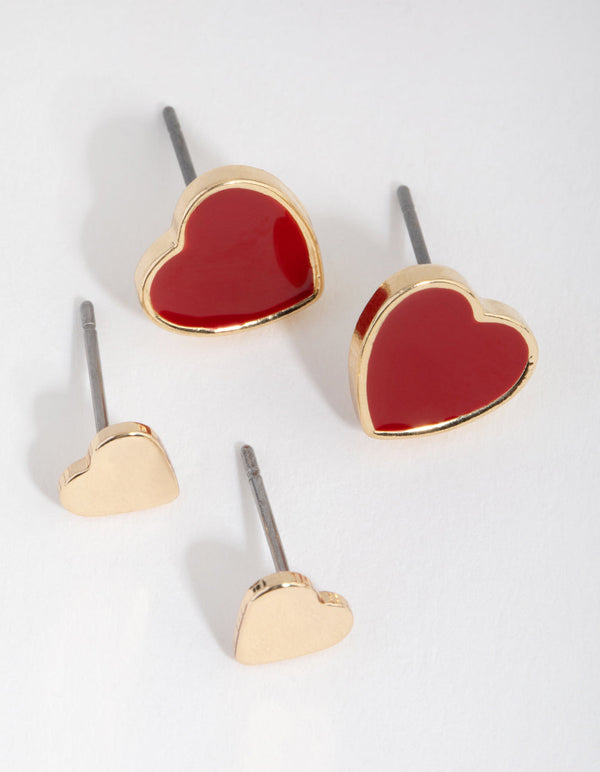 Gold Enamel Heart 2-Pack Stud Earring