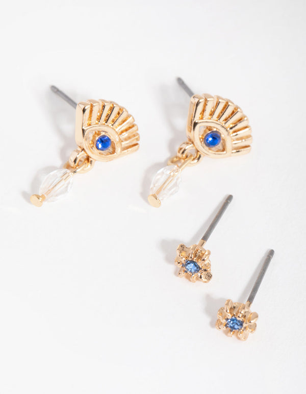 Gold Eye and Star 2-Pack Stud Earring