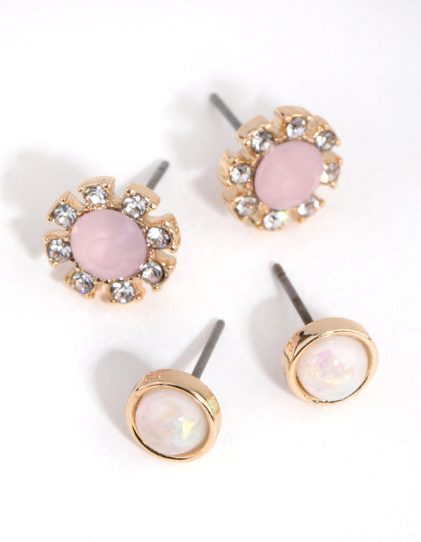 Gold Foil and Flower Stud Earring 2-Pack