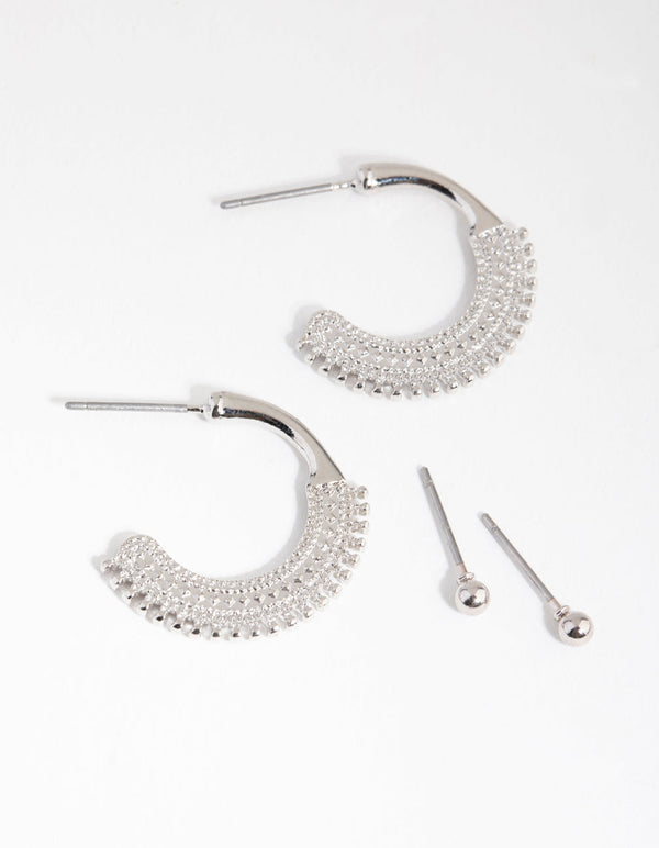Rhodium Detailed Fan 2-Pack Earring